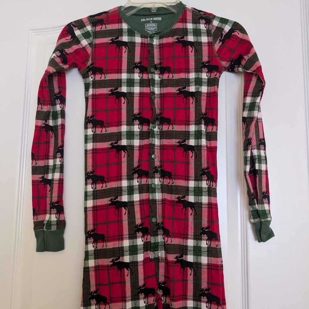 Little Blue House Red Plaid One-Piece Pajamas Size 12 - Picture 3 of 7